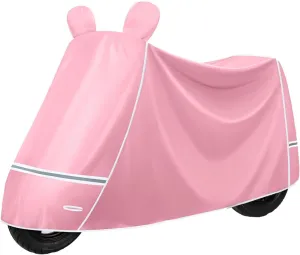 Motorcycle Cover, Outdoor and Indoor Dustproof, Windproof and UV-Proof Electric/Motorcycle Cover, Lock Holes and Storage Bag, with Night Reflective(Pink,227cm/89.3in)