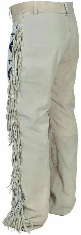 Mount Helicon Men's Native American Buckskin/Deerskin Suede Leather Pant Fringes Red Indian Cowboy Reenactment Mountain Man