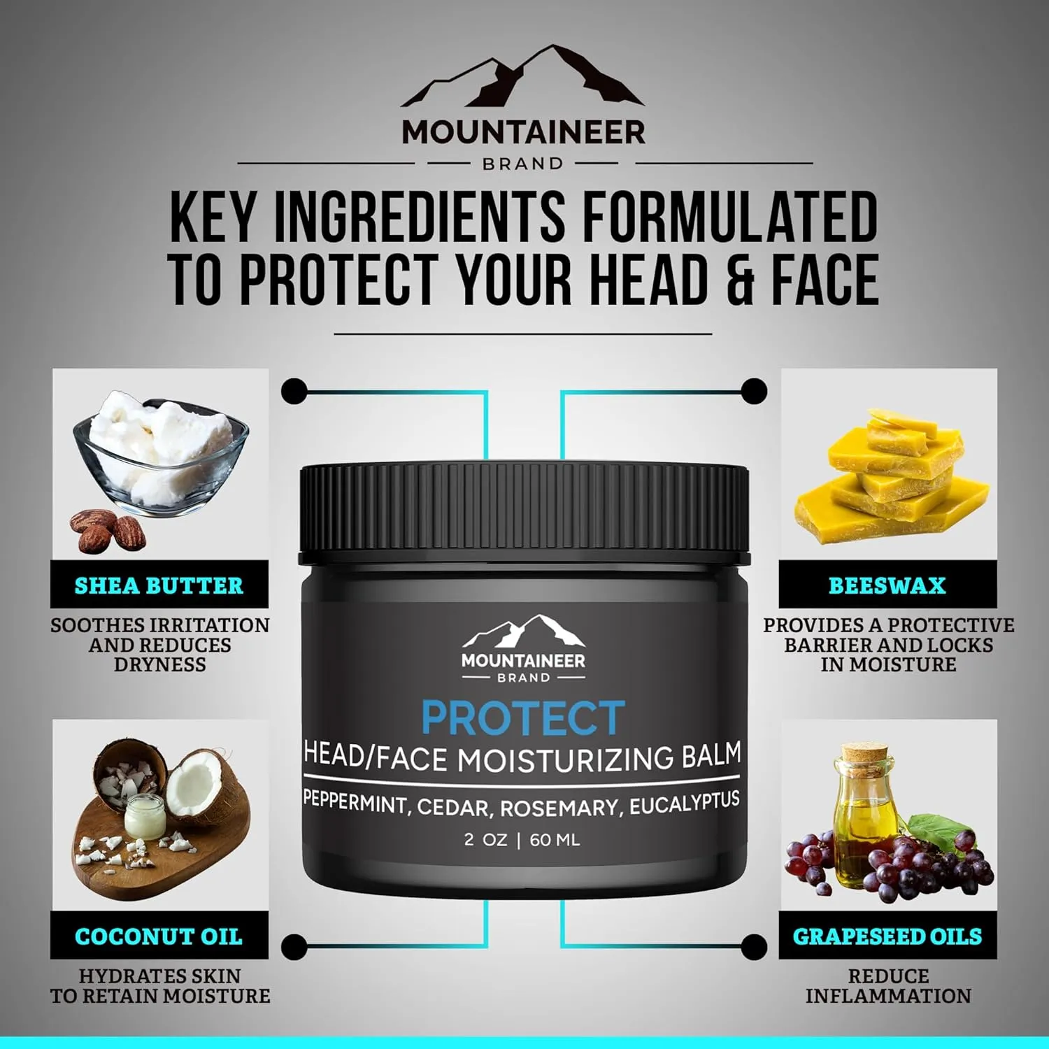 Mountaineer Brand Natural Moisturiser with Fresh & Natural Scent | Bald Head Care for Men | Non-Greasy Scalp and Face Balm | Made in West Virginia | Protect | 2 Pack | 2oz