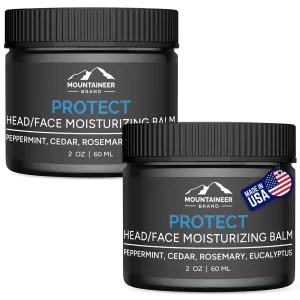 Mountaineer Brand Natural Moisturiser with Fresh & Natural Scent | Bald Head Care for Men | Non-Greasy Scalp and Face Balm | Made in West Virginia | Protect | 2 Pack | 2oz