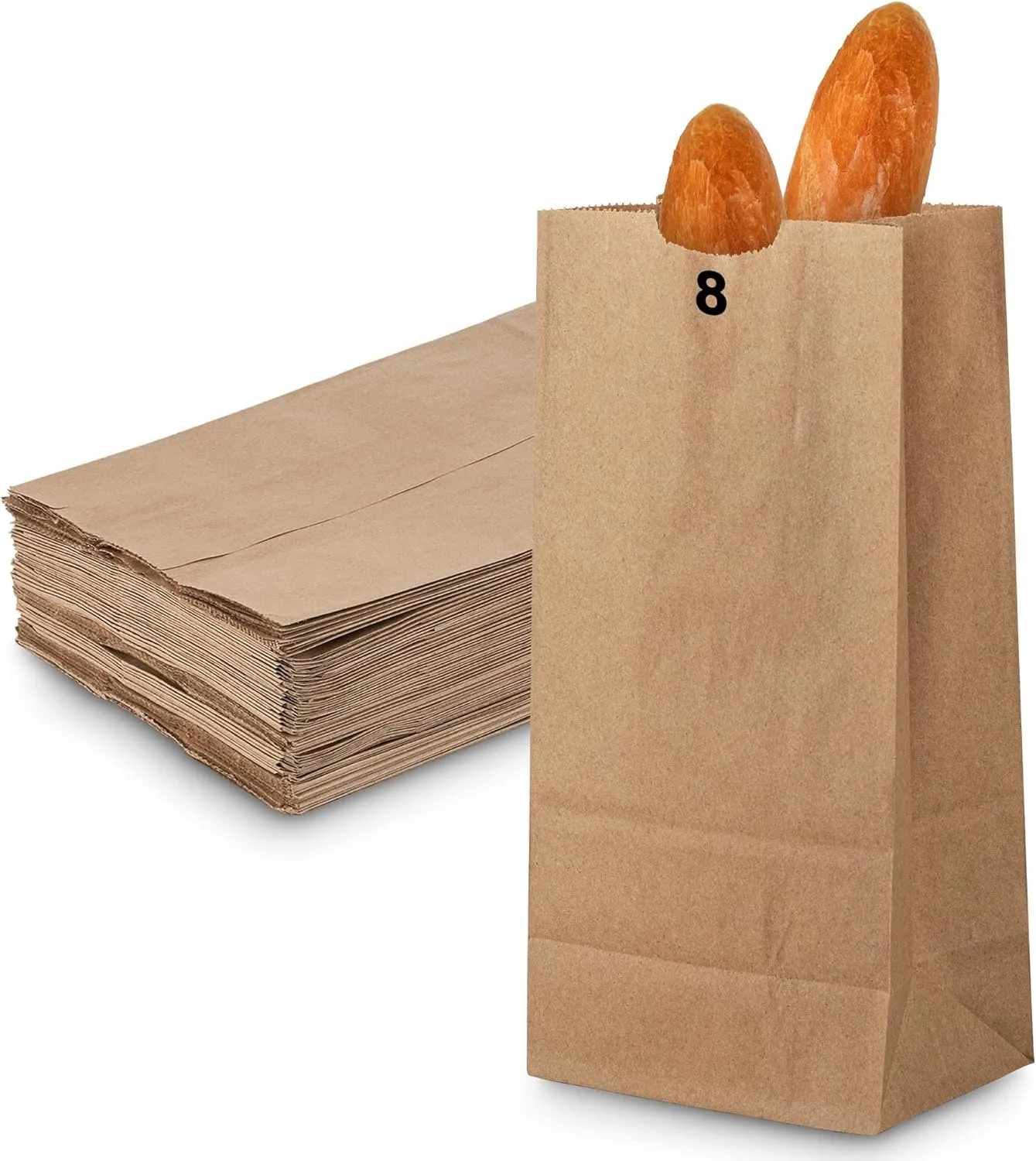 MT Products Brown Paper Bags 8 lbs. - Disposable Paper Lunch Bags Perfect for Shopping - Pack of 100