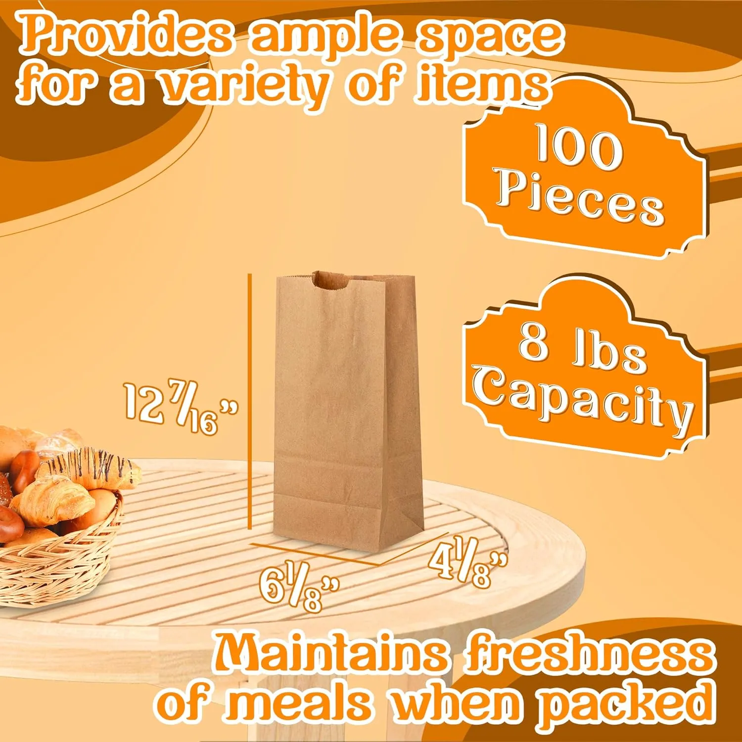 MT Products Brown Paper Bags 8 lbs. - Disposable Paper Lunch Bags Perfect for Shopping - Pack of 100
