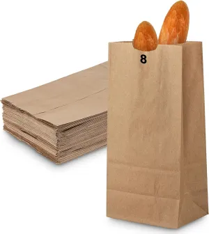 MT Products Brown Paper Bags 8 lbs. - Disposable Paper Lunch Bags Perfect for Shopping - Pack of 100