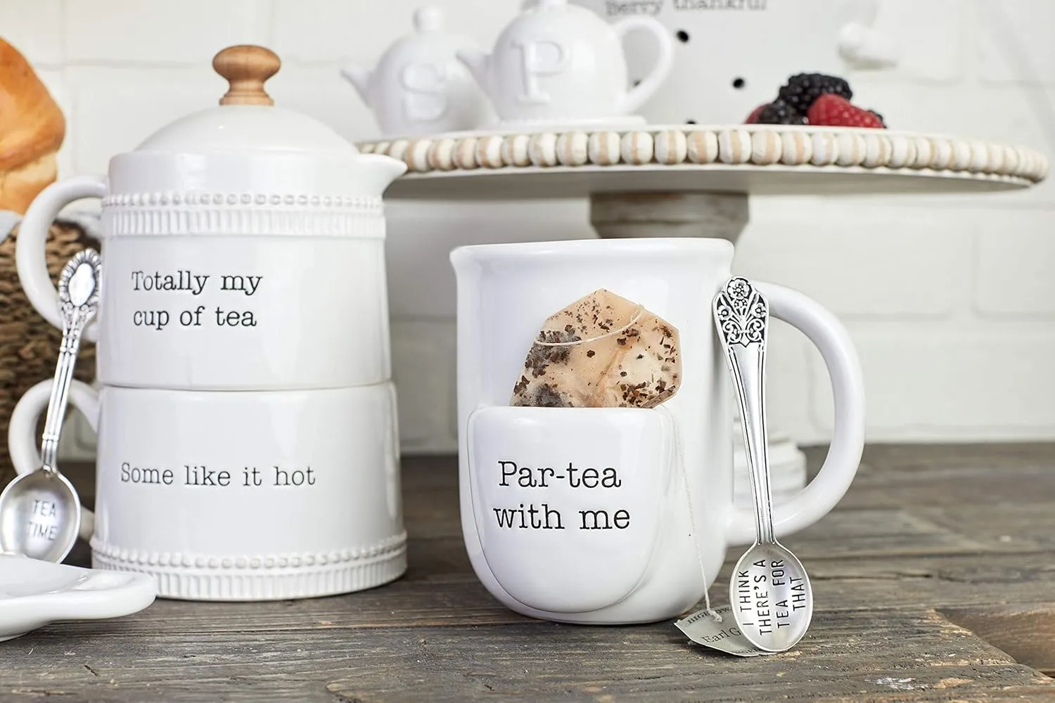Mud Pie Vintage Inspired Ceramic Mug Spoon-Par Tea Cup Set, 2 Piece,1 pound