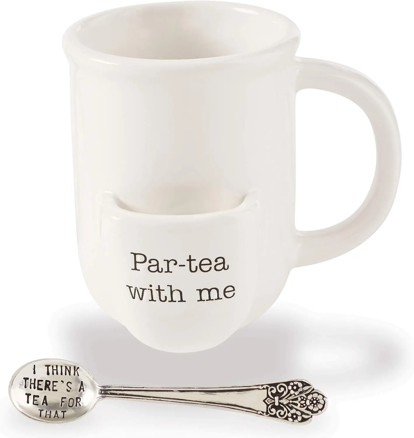 Mud Pie Vintage Inspired Ceramic Mug Spoon-Par Tea Cup Set, 2 Piece,1 pound