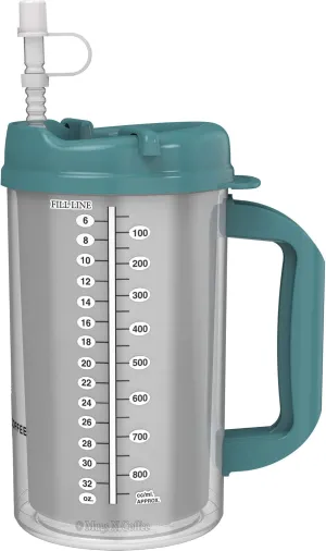 Mugs N Coffee 32 oz Double Walled Hospital Mug with Straw - Teal Lid and Handle
