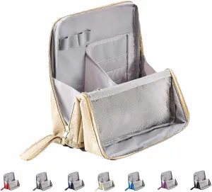 Multi-purpose Large Capacity Oxford Cloth Standing Makeup Bag, Portable Toiletry Bag, Waterproof Makeup Organizer with Compartments (Beige)