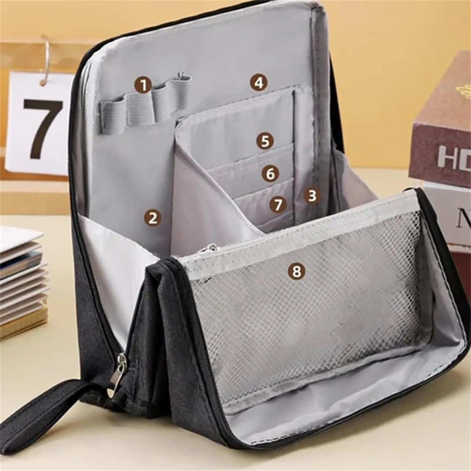 Multi-purpose Large Capacity Oxford Cloth Standing Makeup Bag, Portable Toiletry Bag, Waterproof Makeup Organizer with Compartments (Beige)