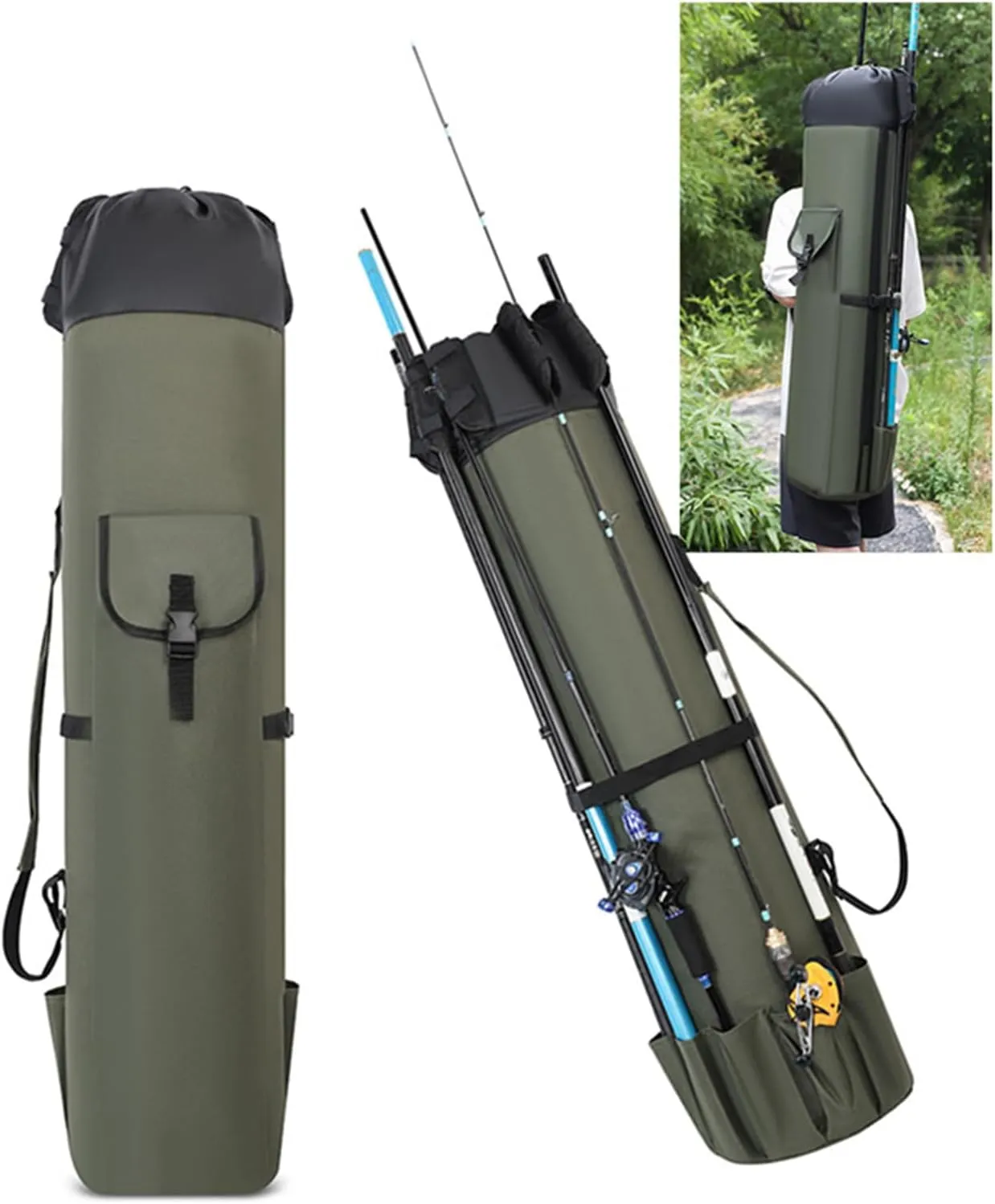 Multifunction Fishing Rod Reel Organizers Bag Travel Carrying Case Large Capacity Tackles Storage Bags Holds 5 Poles, Black