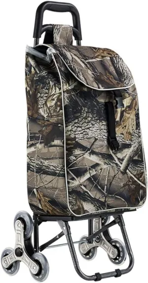 Multifunctional Luggage Cart Folding Shopping Cart Waterproof Leaf Printed Oxford Cloth Bag with Tri-Wheels Stair Climber