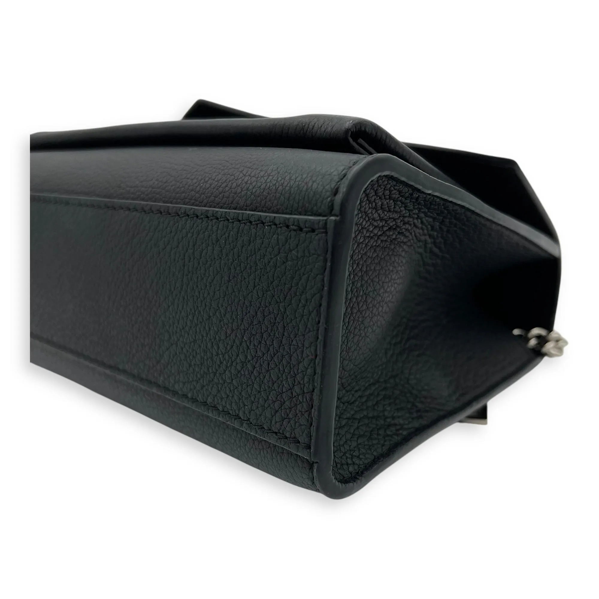 Mylockme Satchel Chain  Crossbody Bag Black in Calfskin, Silver