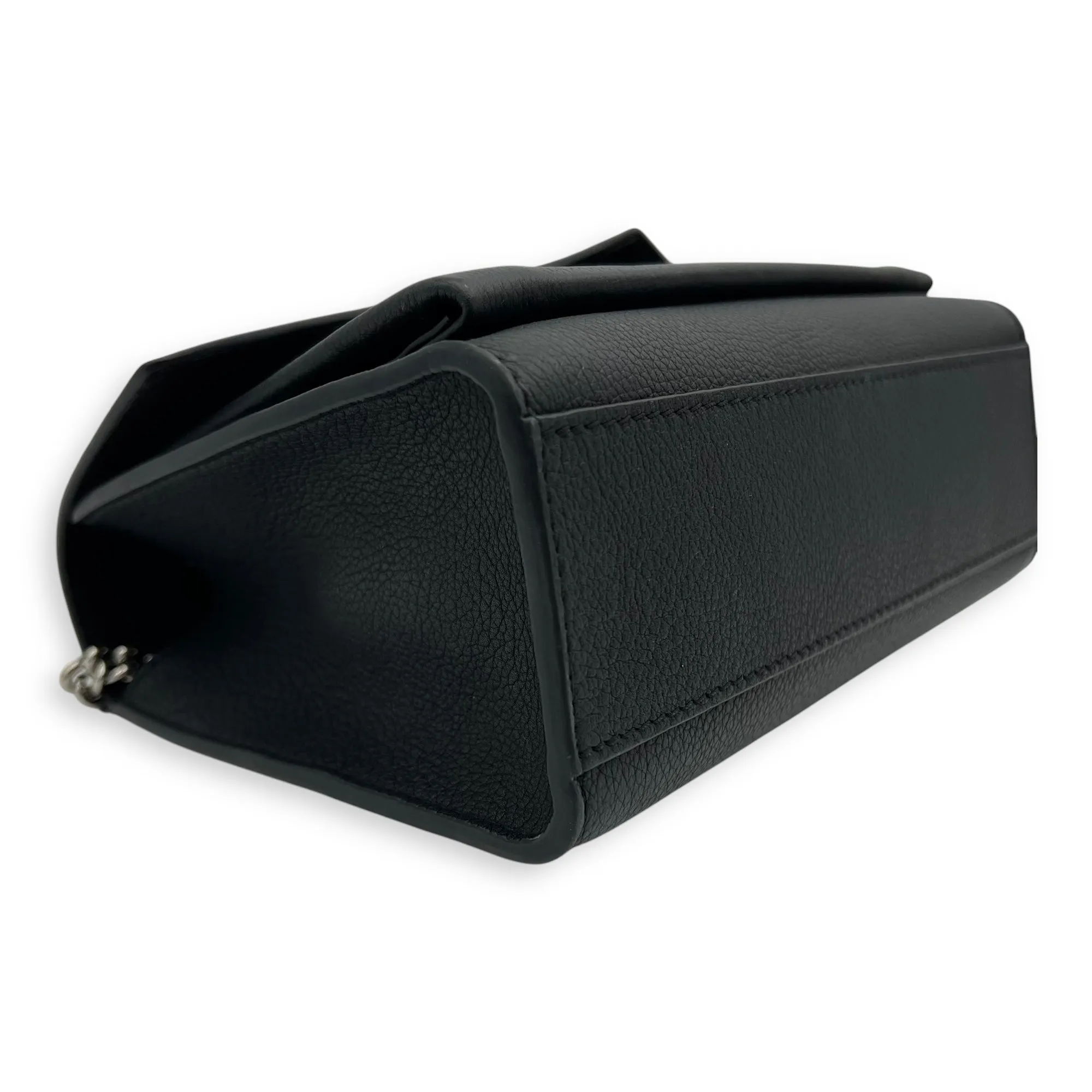 Mylockme Satchel Chain  Crossbody Bag Black in Calfskin, Silver