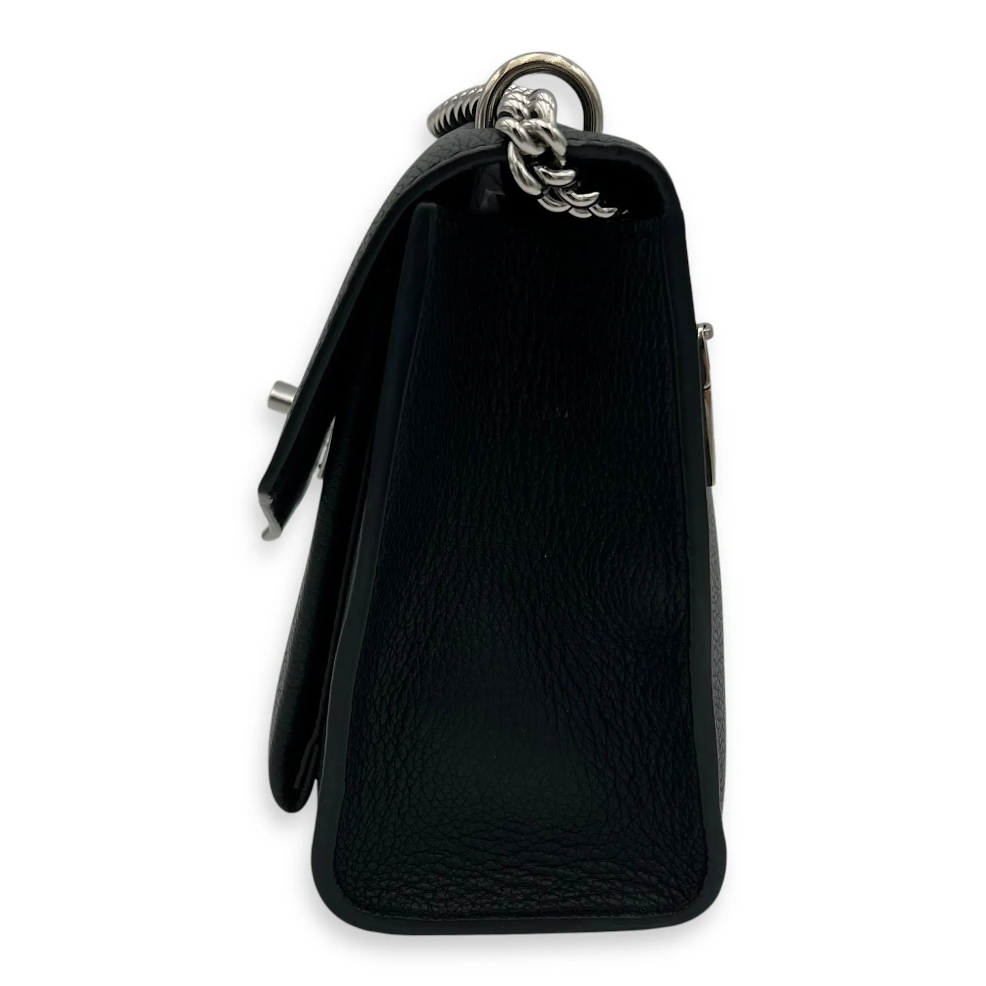 Mylockme Satchel Chain  Crossbody Bag Black in Calfskin, Silver