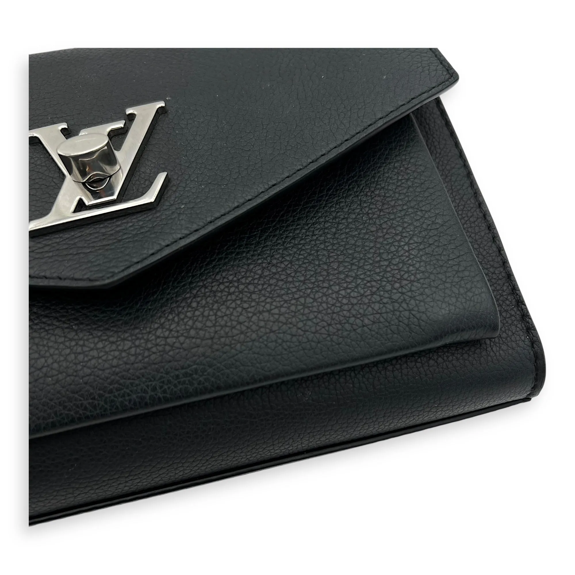 Mylockme Satchel Chain  Crossbody Bag Black in Calfskin, Silver