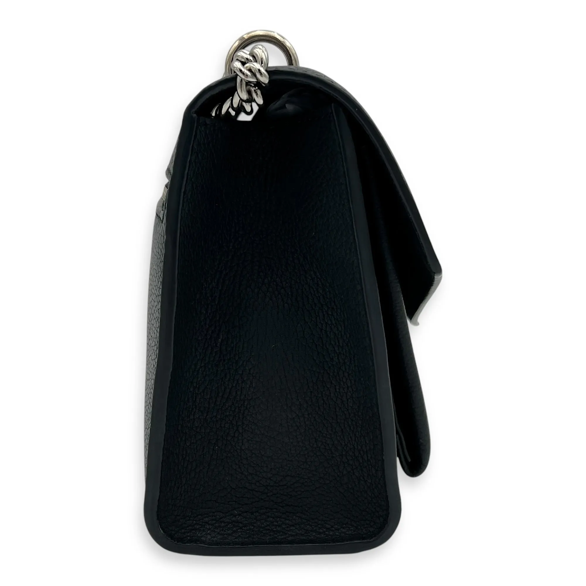 Mylockme Satchel Chain  Crossbody Bag Black in Calfskin, Silver
