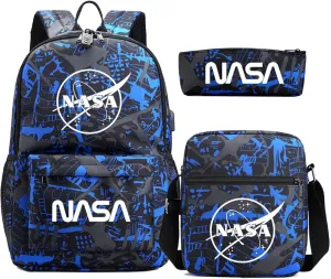 NASA,Space Agency，astronaut， camouflage bag, men and women, Three piece backpack set