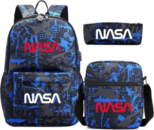 NASA,Space Agency，astronaut，camouflage bag, men and women, Three piece backpack set