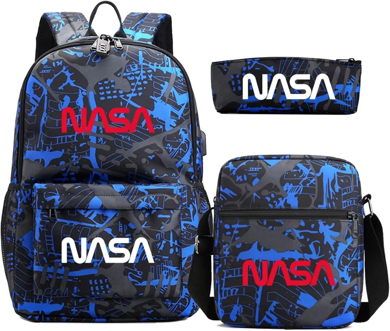 NASA,Space Agency，astronaut，camouflage bag, men and women, Three piece backpack set