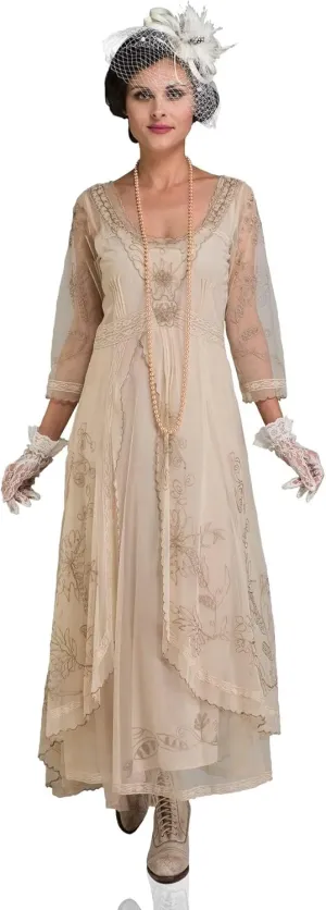 Nataya 40163 Women's 1920s Edwardian Victorian Vintage Style Wedding Party Dress in Champagne