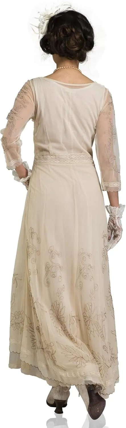 Nataya 40163 Women's 1920s Edwardian Victorian Vintage Style Wedding Party Dress in Champagne