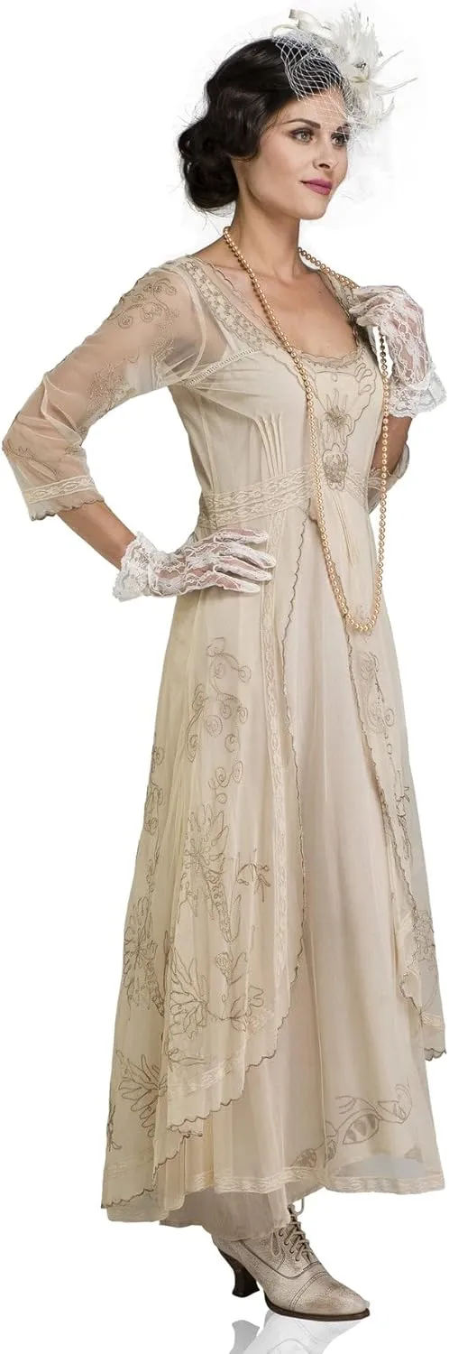 Nataya 40163 Women's 1920s Edwardian Victorian Vintage Style Wedding Party Dress in Champagne
