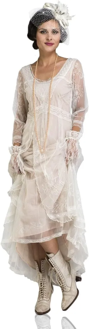 Nataya 40163 Women's Downton 1920s Vintage Style Wedding Party Dress in Ivory Peach