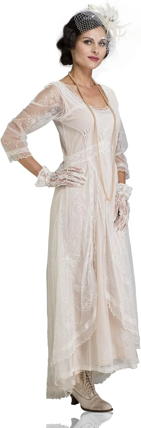 Nataya 40163 Women's Downton 1920s Vintage Style Wedding Party Dress in Ivory Peach