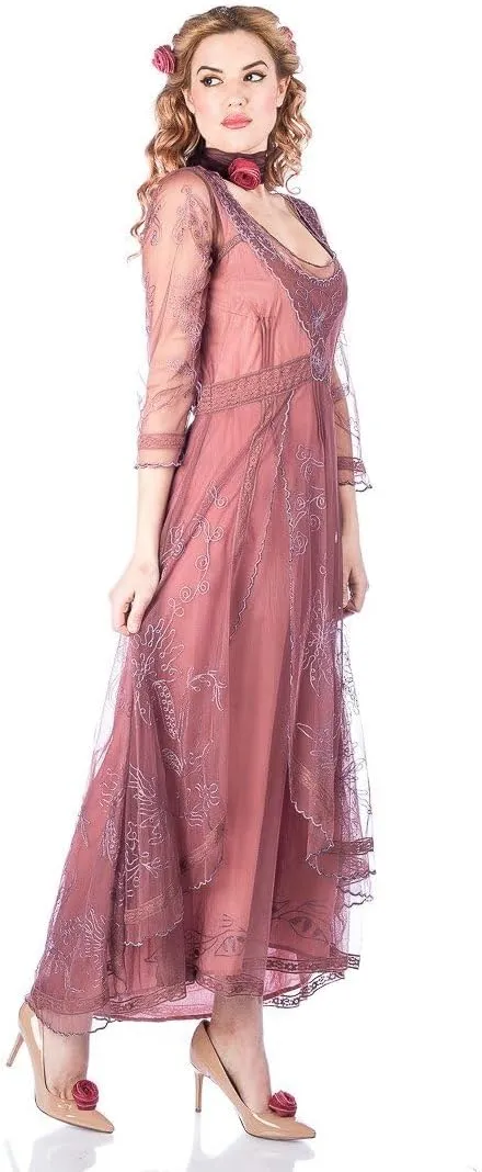 Nataya 40163 Women's Downton 1920s Vintage Style Wedding Party Dress in Mauve