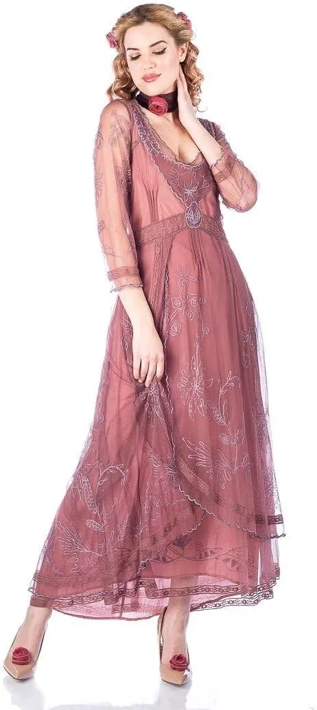 Nataya 40163 Women's Downton 1920s Vintage Style Wedding Party Dress in Mauve