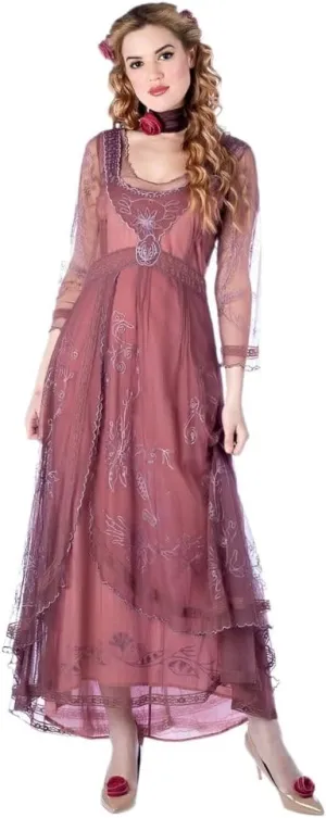 Nataya 40163 Women's Downton 1920s Vintage Style Wedding Party Dress in Mauve