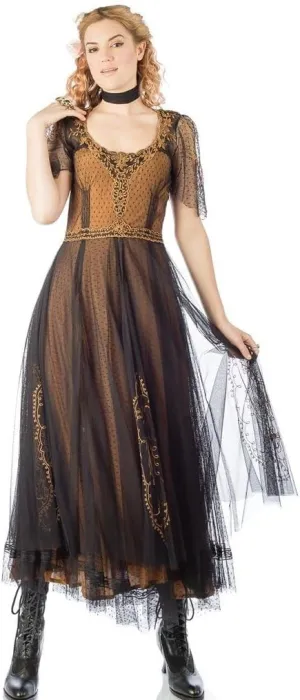 Nataya 40815 Women's 1920s Vintage Style Wedding Party Dress in Black Gold
