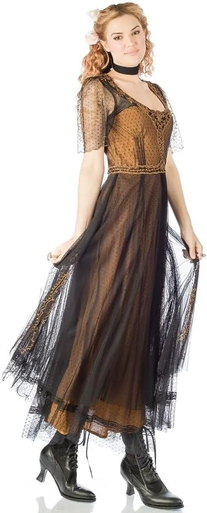 Nataya 40815 Women's 1920s Vintage Style Wedding Party Dress in Black Gold