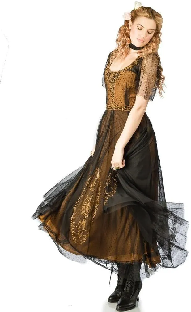 Nataya 40815 Women's 1920s Vintage Style Wedding Party Dress in Black Gold