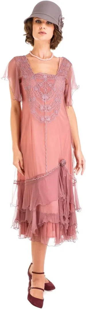 Nataya AL-283 Women’s 1920s Wedding Party Vintage Dress in Mauve (S)