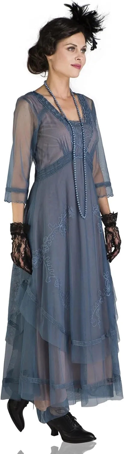 Nataya CL-163 Women's 1920s Vintage Style Wedding Party Dress in Azure