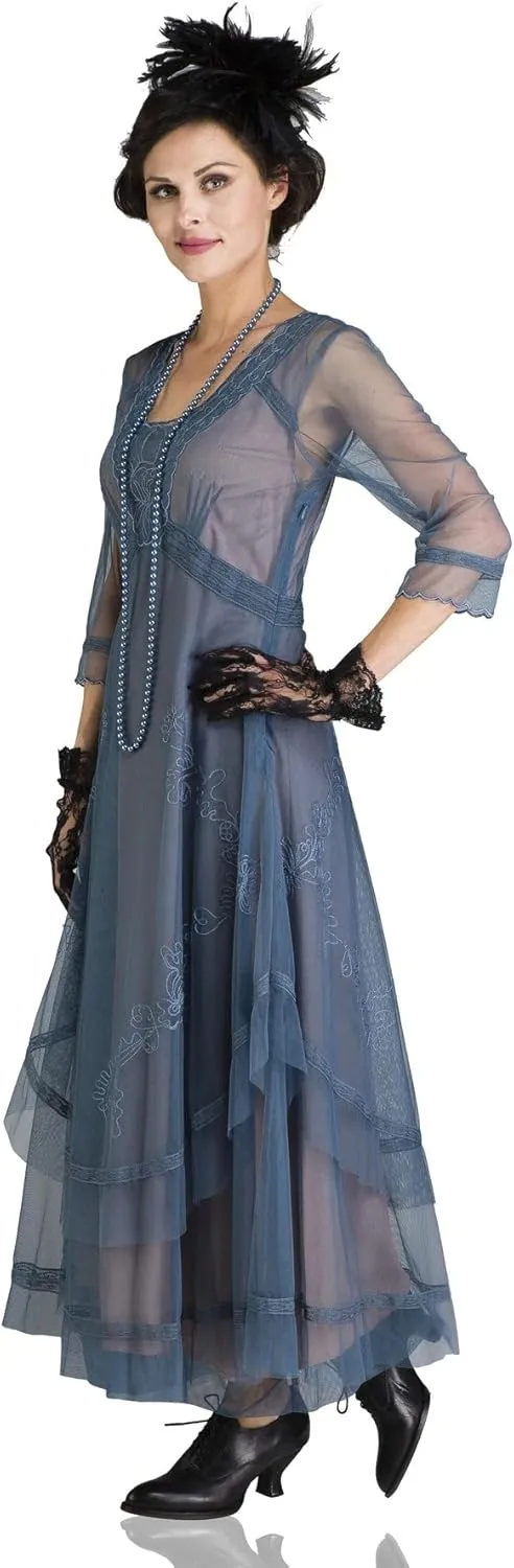 Nataya CL-163 Women's 1920s Vintage Style Wedding Party Dress in Azure