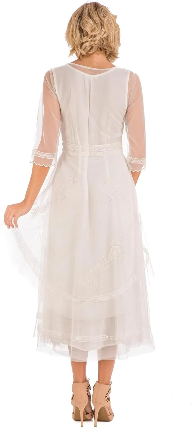 Nataya CL-163 Women's 1920s Vintage Style Wedding Party Dress in Ivory