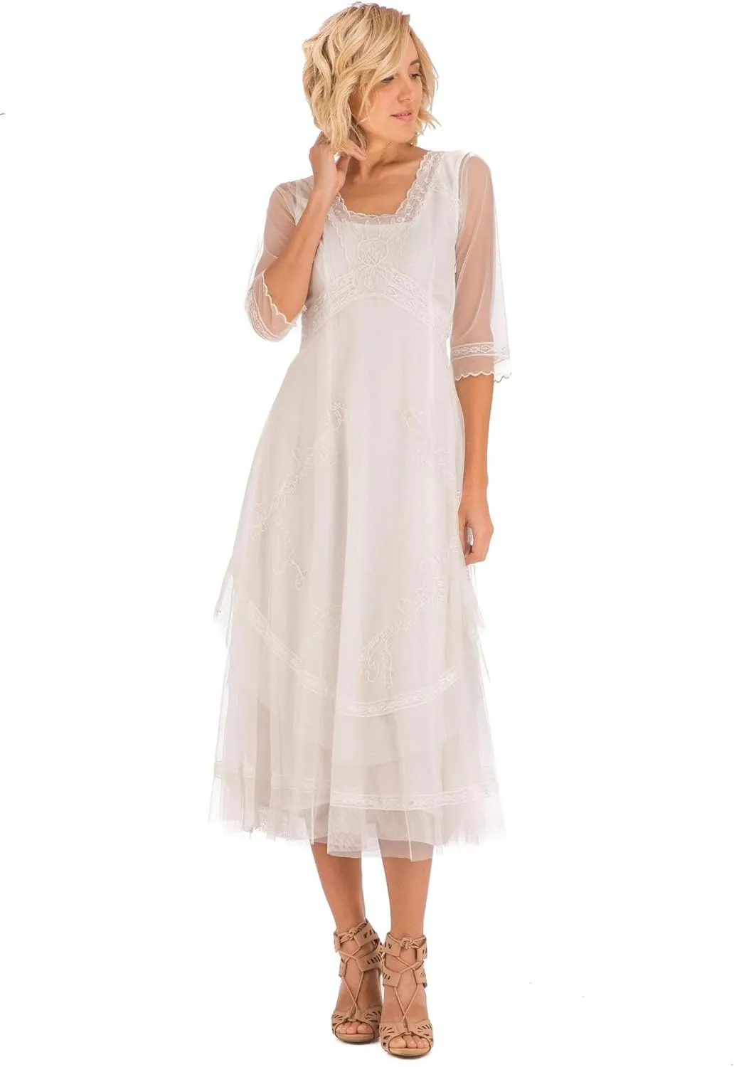 Nataya CL-163 Women's 1920s Vintage Style Wedding Party Dress in Ivory