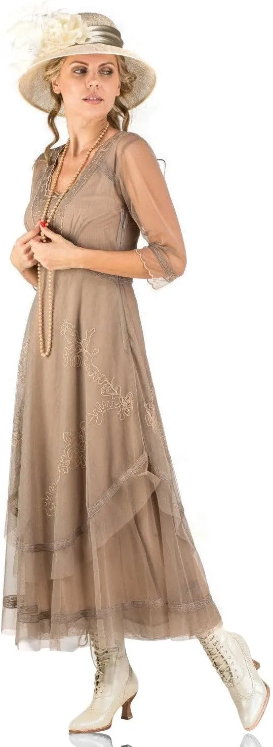 Nataya CL-163 Women's 1920s Vintage Style Wedding Party Dress in Sand