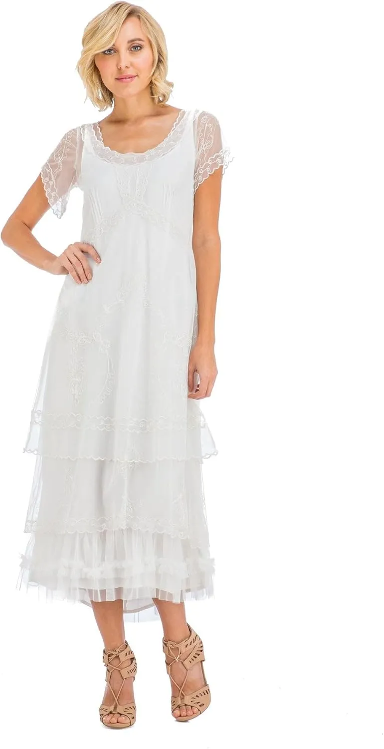 Nataya CL-169 Women's Edwardian 1920s Vintage Style Wedding Party Dress in Ivory