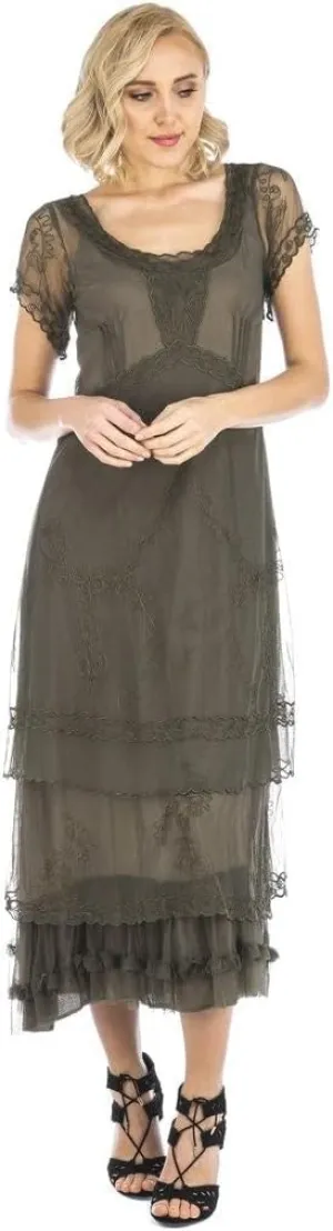 Nataya CL-169 Women's Edwardian 1920s Vintage Style Wedding Party Dress in Olive