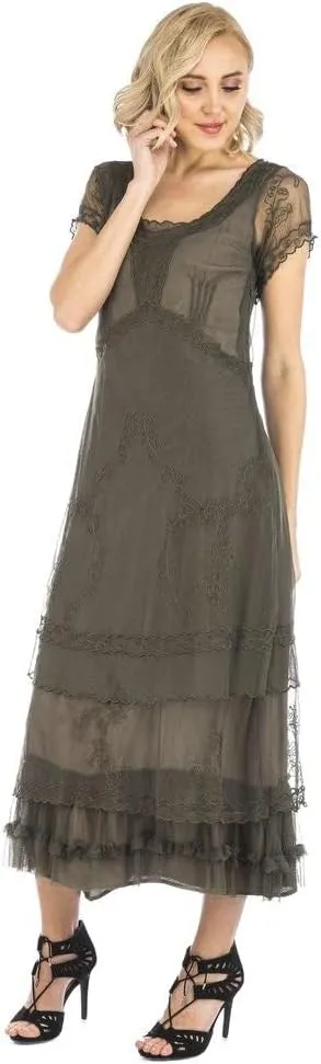 Nataya CL-169 Women's Edwardian 1920s Vintage Style Wedding Party Dress in Olive