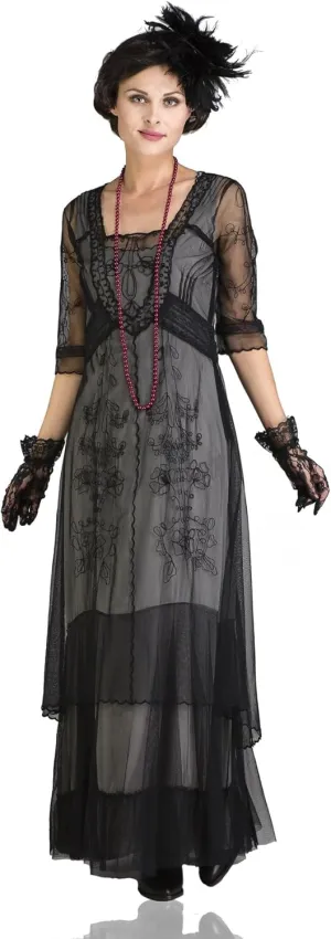 Nataya CL-201 Women's 1920s Edwardian Victorian Vintage Style Wedding Party Dress in Black
