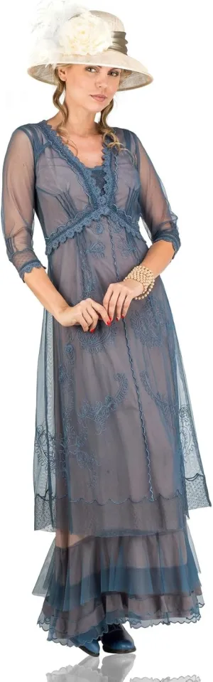 Nataya CL-407 Women's 1920s Vintage Style Wedding Party Dress in Azure