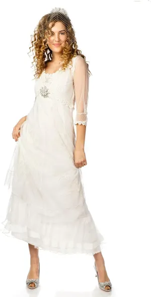 Nataya CL-407 Women's 1920s Vintage Style Wedding Party Dress in Ivory (S)
