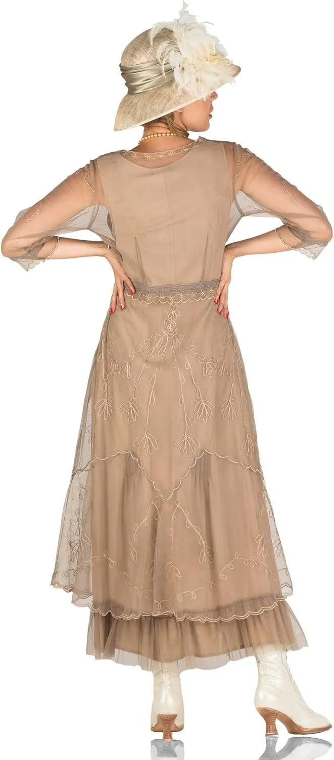 Nataya CL-509 Women's Victorian 1920s Vintage Style Wedding Party Dress in Sand