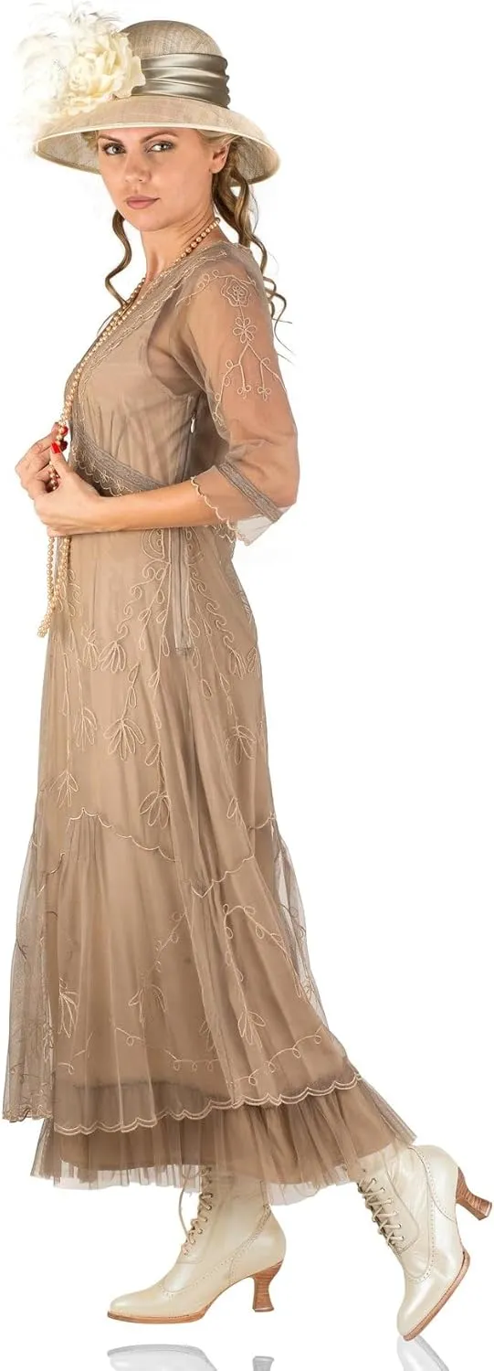 Nataya CL-509 Women's Victorian 1920s Vintage Style Wedding Party Dress in Sand