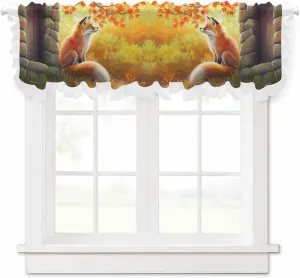 Nature Fox Stone Maple Leaves Curtain Valance 42x12 inch Valances for Windows Ruffled Semi Sheer Voile Valance,Rod Pocket Short Kitchen Curtains Ruffle Curtains