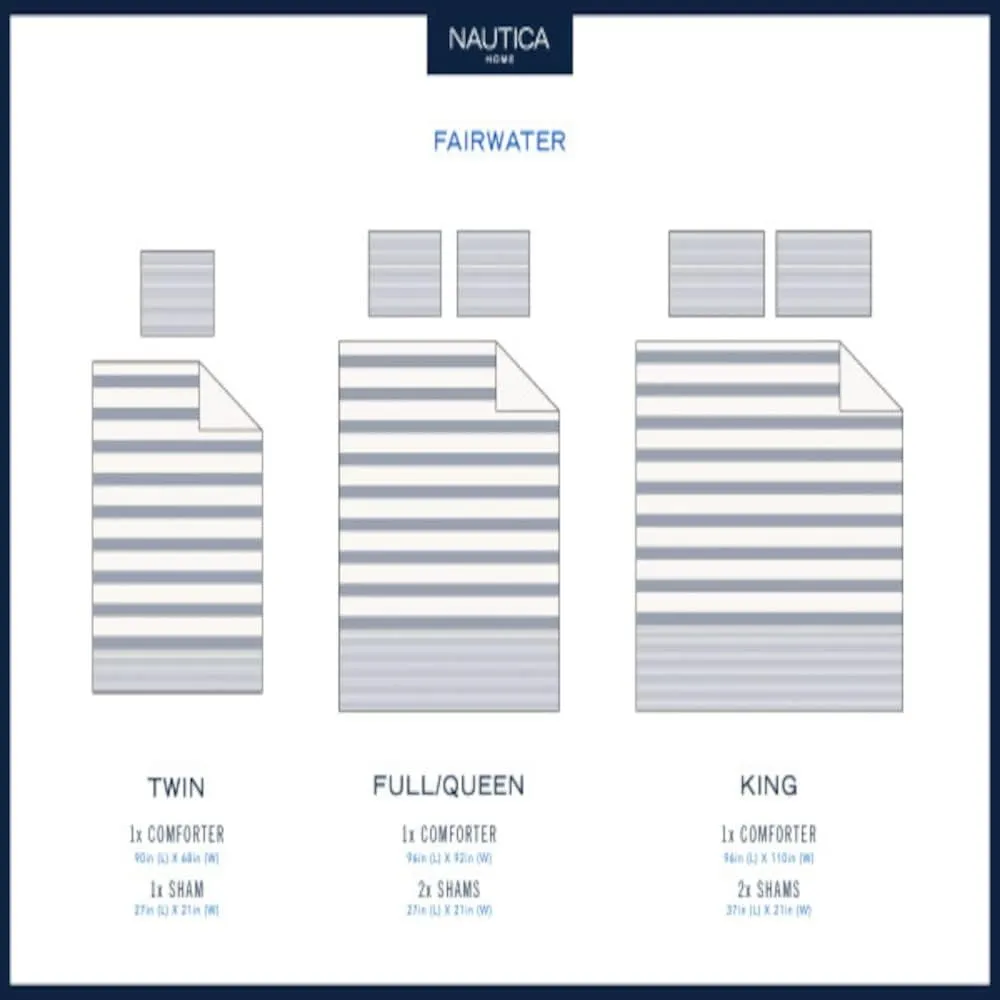 Nautica - King Comforter Set, Reversible Cotton Bedding with Matching Shams, Medium-Weight, Oeko-Tex Certified (Fairwater Blue)