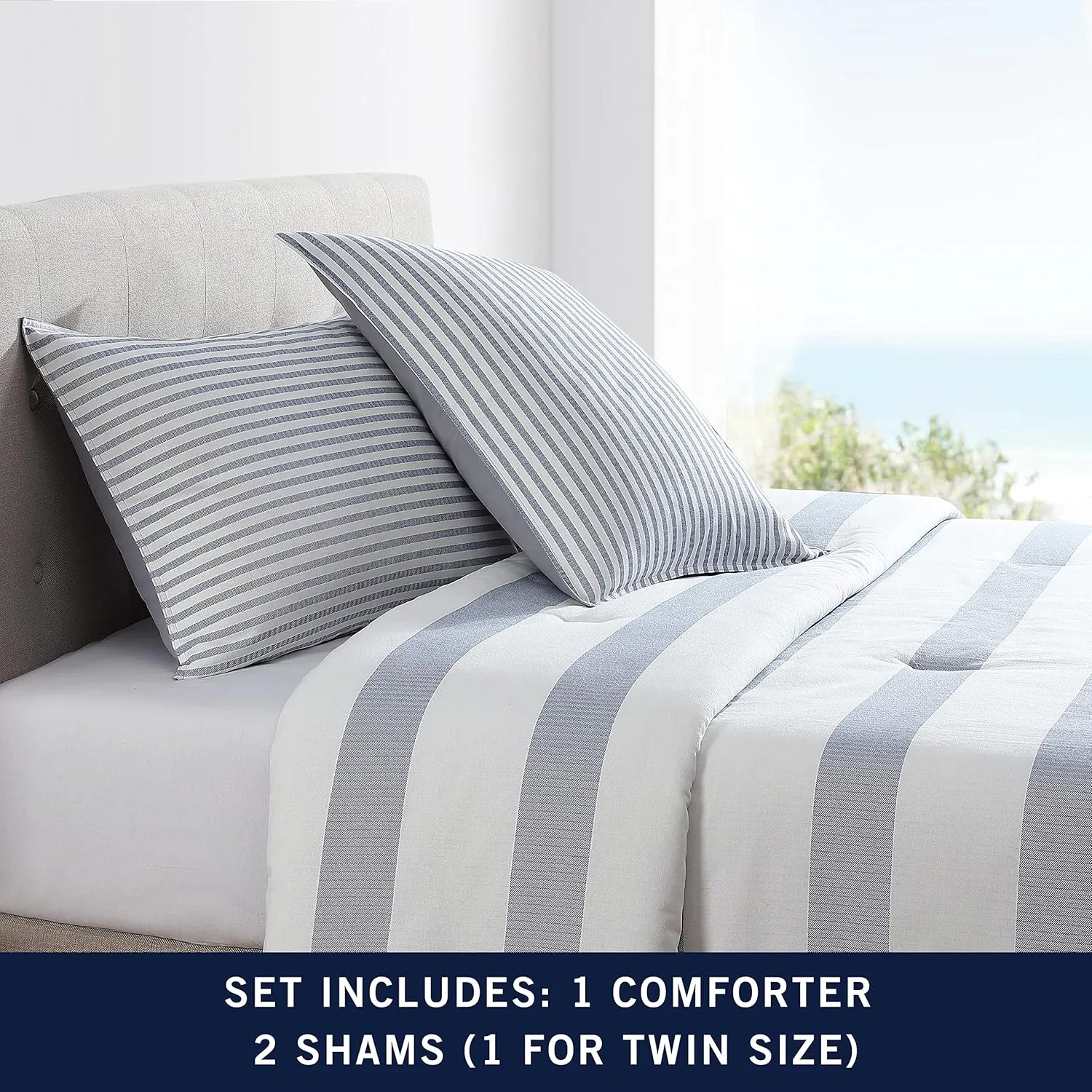 Nautica - King Comforter Set, Reversible Cotton Bedding with Matching Shams, Medium-Weight, Oeko-Tex Certified (Fairwater Blue)